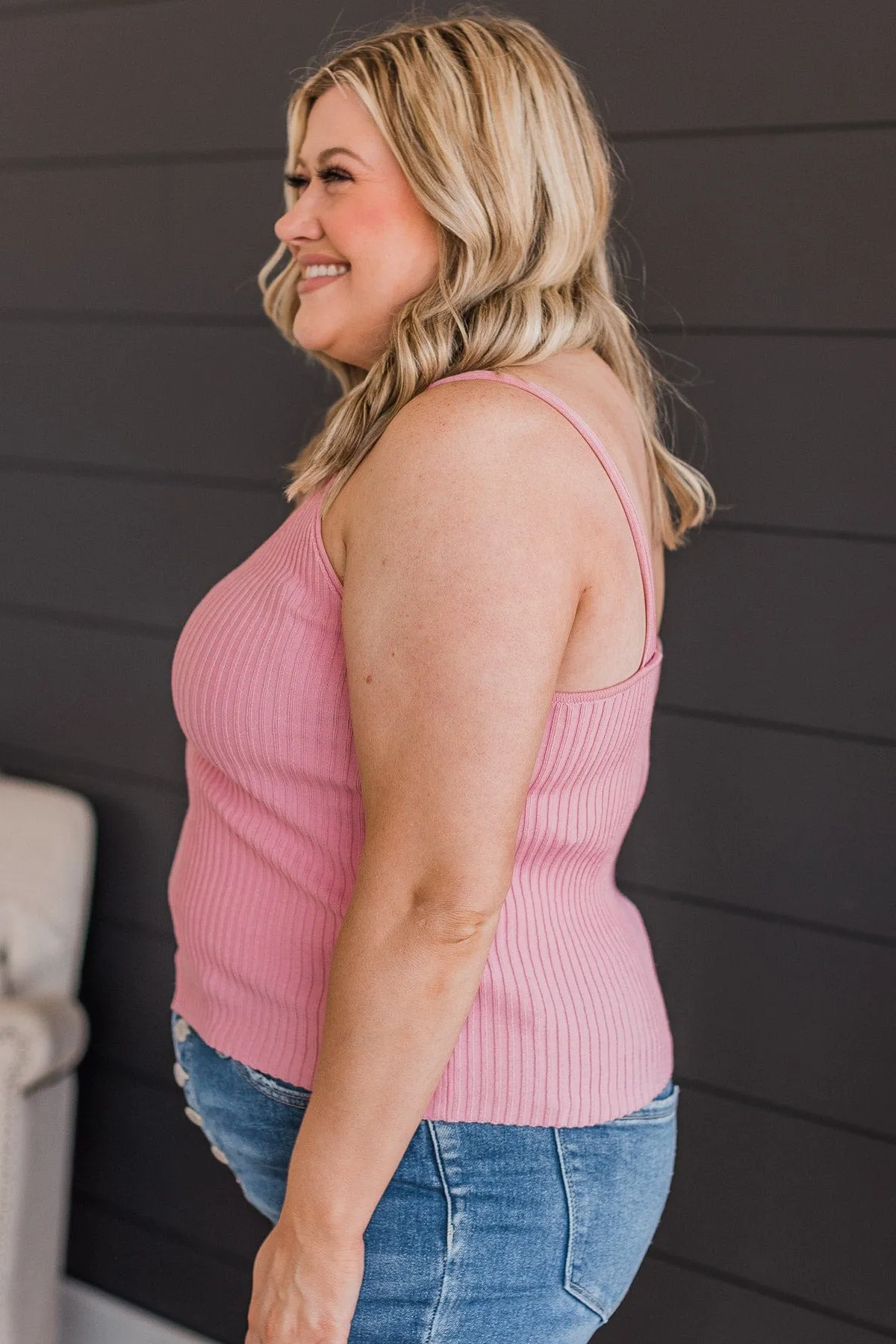 True Romance Ribbed Knit Tank Top- Pink