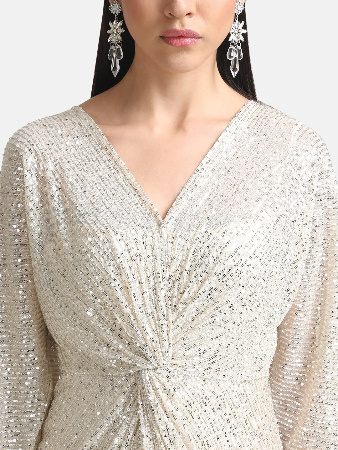 Twist Knot Detail Sequin Mini Dress