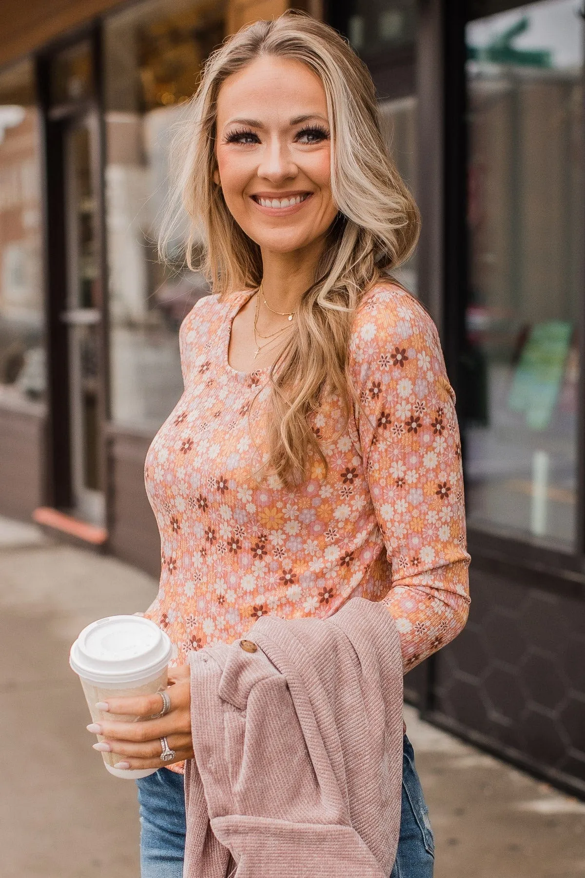 Unexplainable Feelings Floral Knit Top- Light Orange & Pink