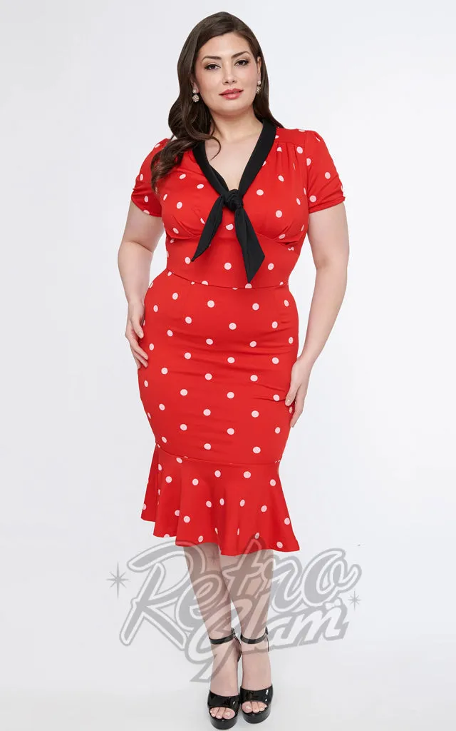 Unique Vintage Red & White Polka Dot Necktie Wiggle Dress