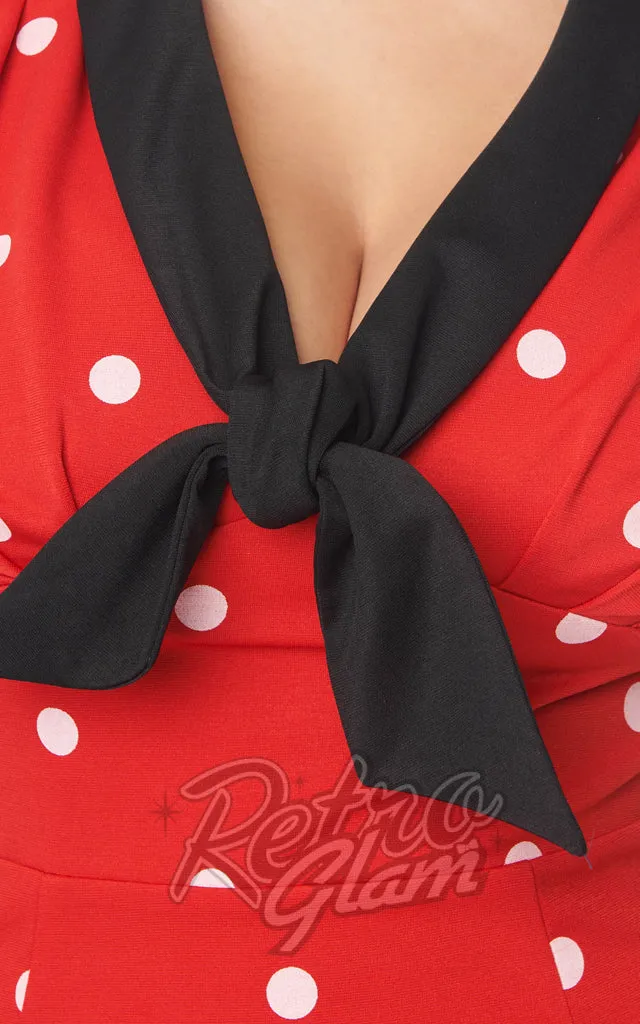 Unique Vintage Red & White Polka Dot Necktie Wiggle Dress