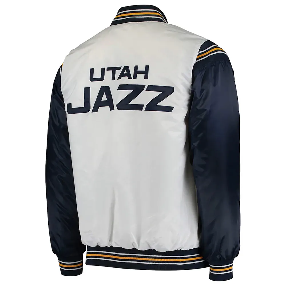 Utah Jazz Renegade Varsity White/Navy Satin Jacket