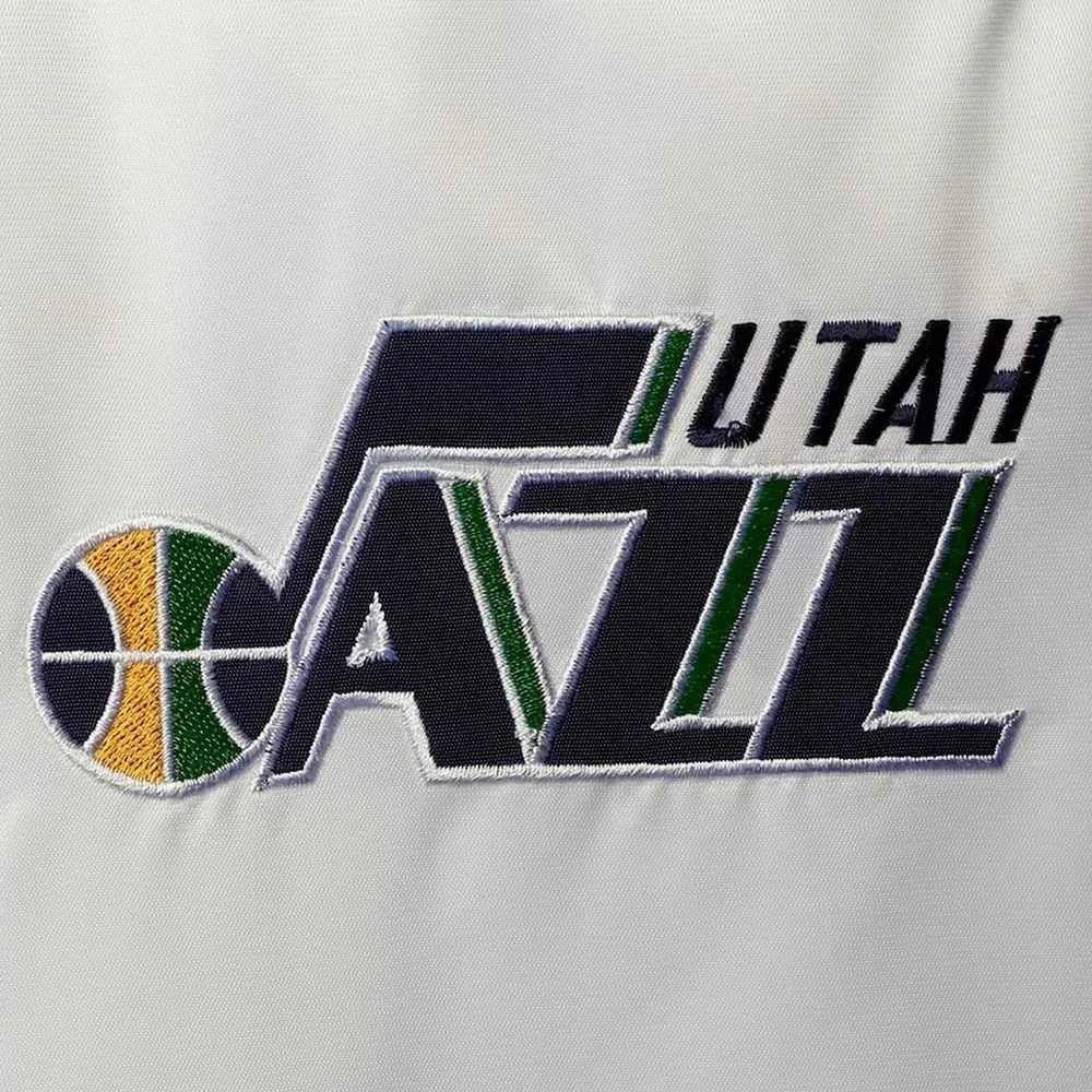 Utah Jazz Renegade Varsity White/Navy Satin Jacket