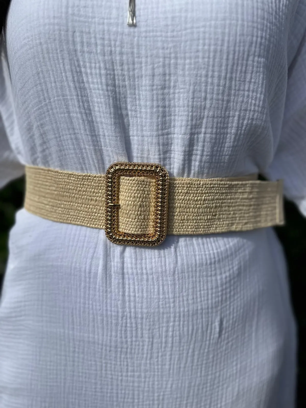 Vanilla Sparkle Weave Buckle Belt