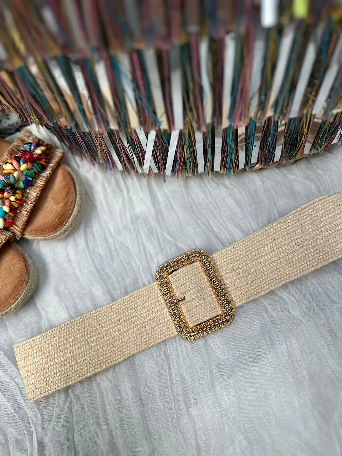 Vanilla Sparkle Weave Buckle Belt