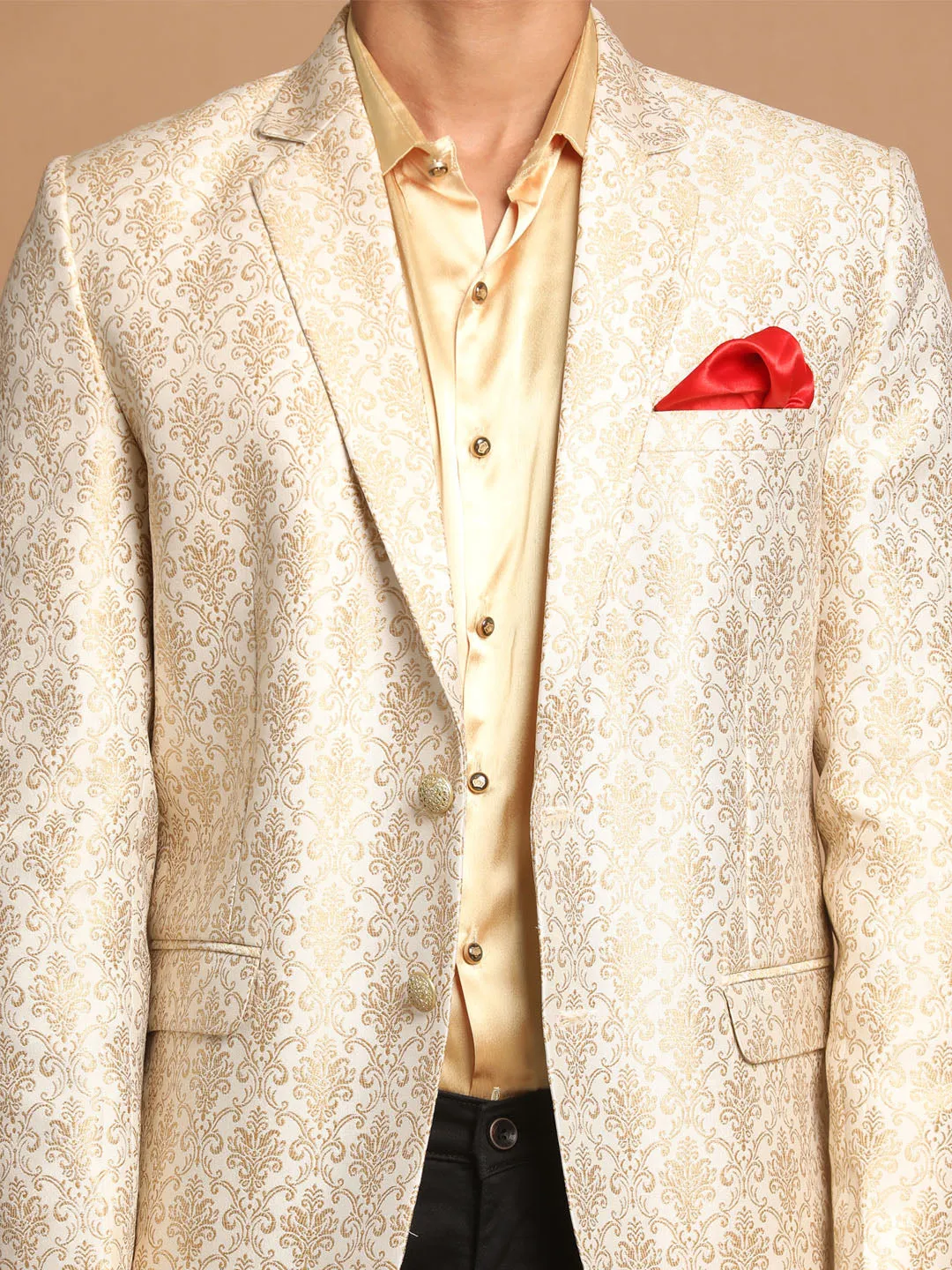 VASTRAMAY Men's Gold Woven Blazer