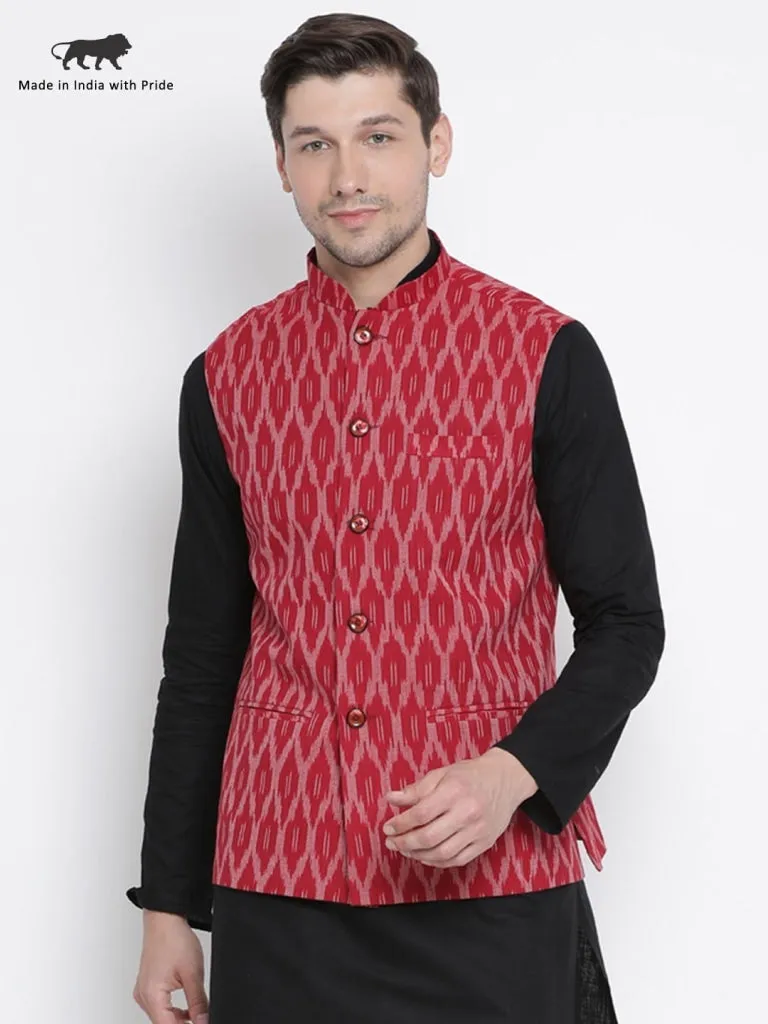 VASTRAMAY Men's Maroon Cotton Ethnic Jacke