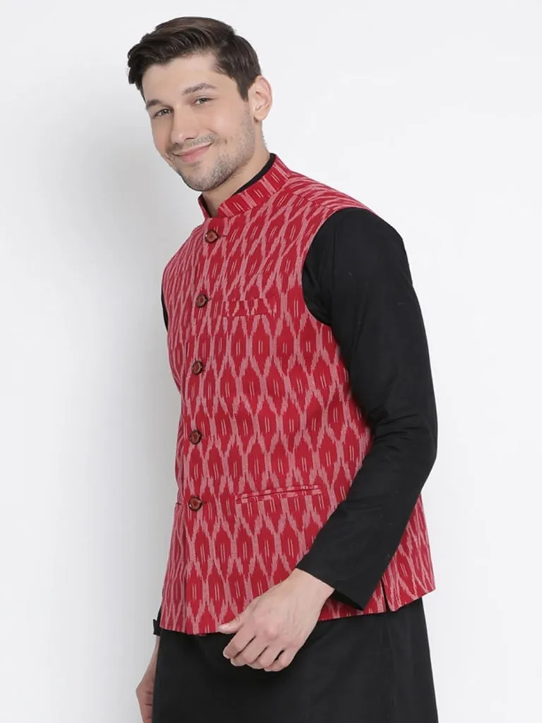 VASTRAMAY Men's Maroon Cotton Ethnic Jacke