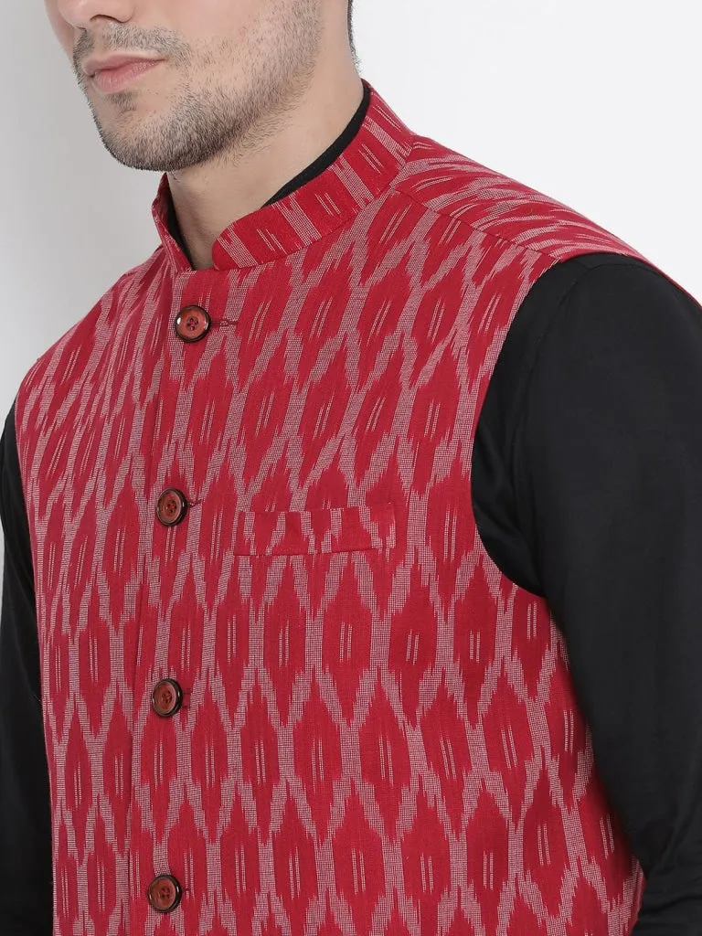 VASTRAMAY Men's Maroon Cotton Ethnic Jacke