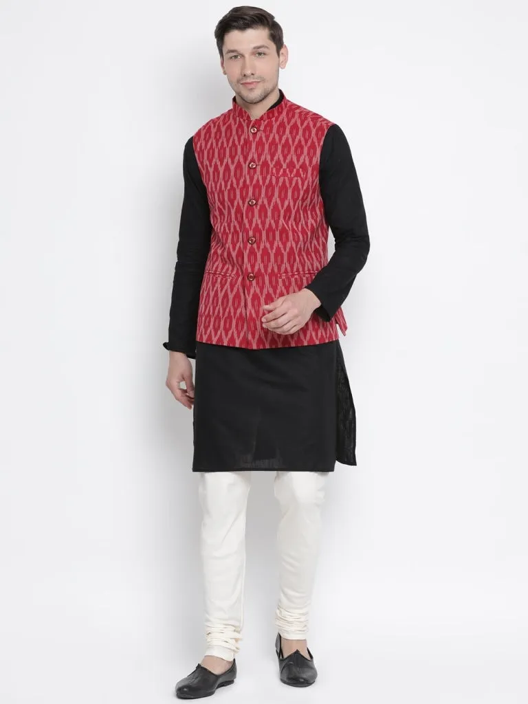 VASTRAMAY Men's Maroon Cotton Ethnic Jacke