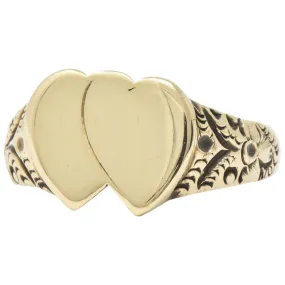 Victorian L. Tassara 14 Karat Gold Unisex Double Heart Band Ring