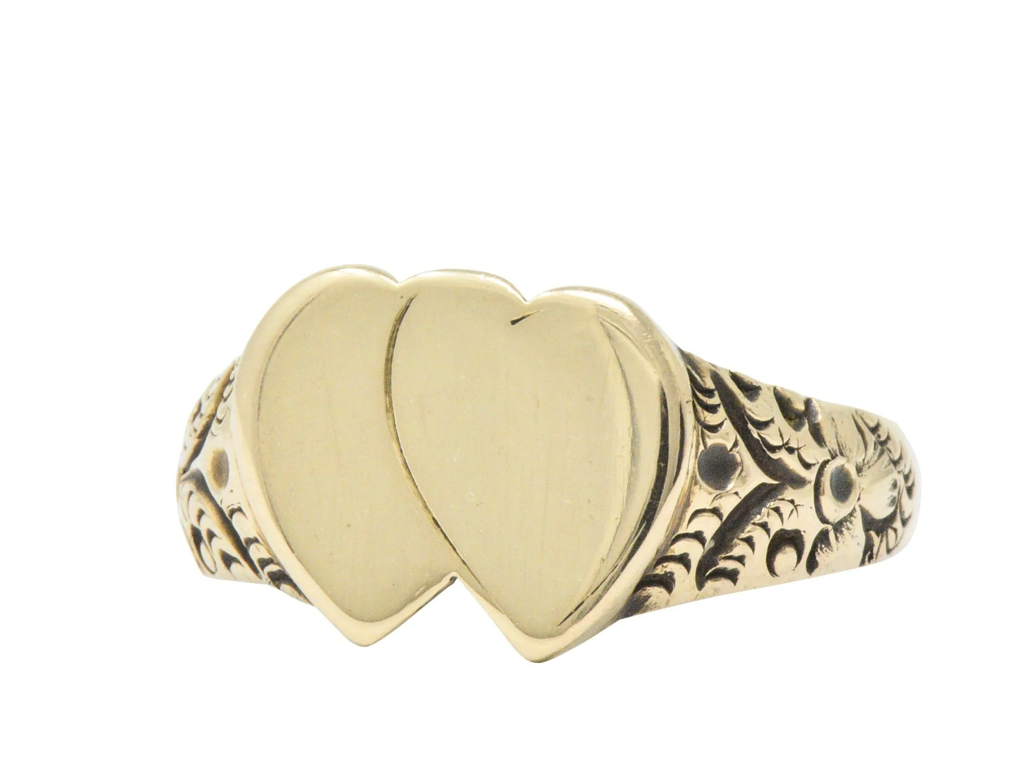 Victorian L. Tassara 14 Karat Gold Unisex Double Heart Band Ring