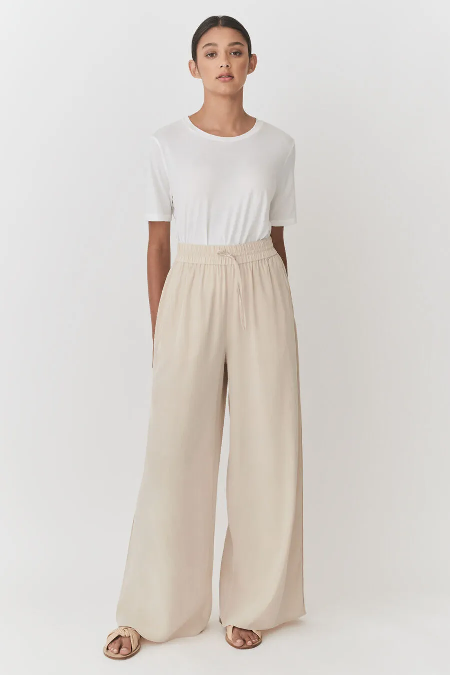 Washable Silk Wide Leg Drawstring Pant