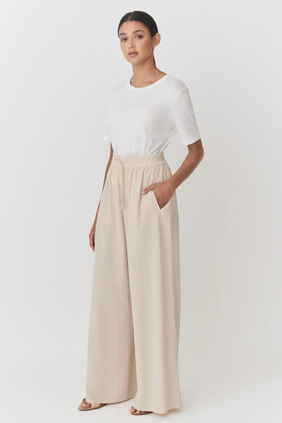 Washable Silk Wide Leg Drawstring Pant