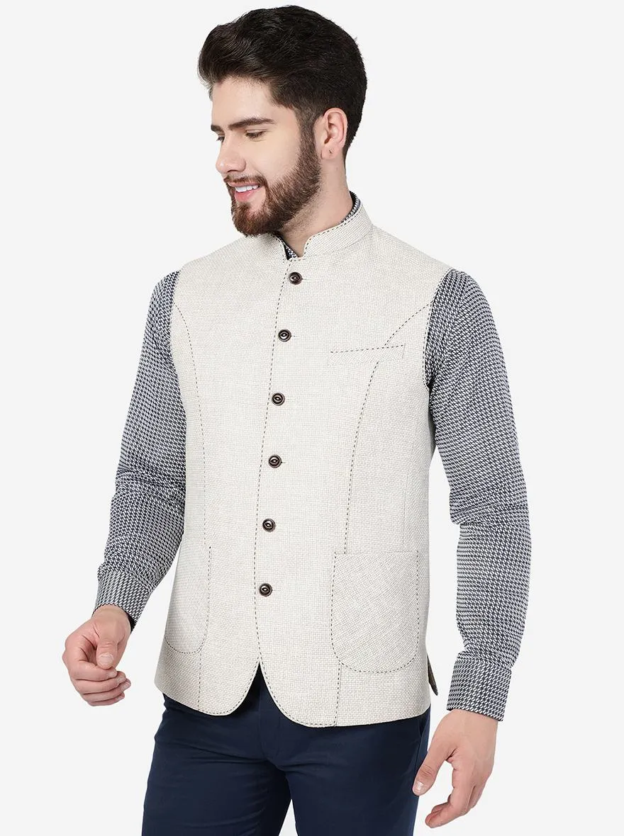 White & Brown Textured Regular Fit Modi Jacket | JadeBlue