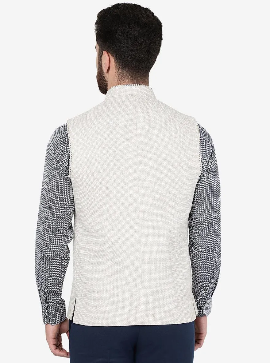 White & Brown Textured Regular Fit Modi Jacket | JadeBlue