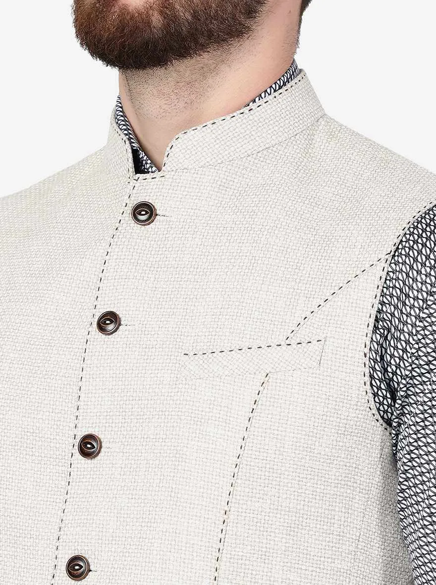 White & Brown Textured Regular Fit Modi Jacket | JadeBlue