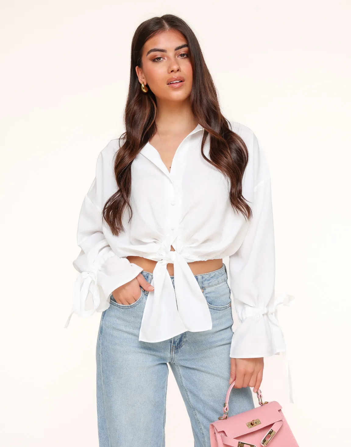 Witte Gestrikte Cropped - Blouse