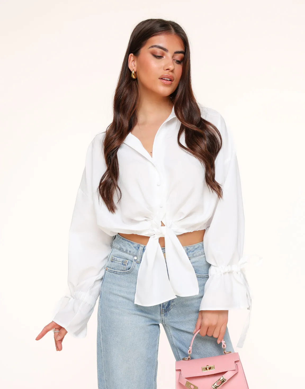 Witte Gestrikte Cropped - Blouse