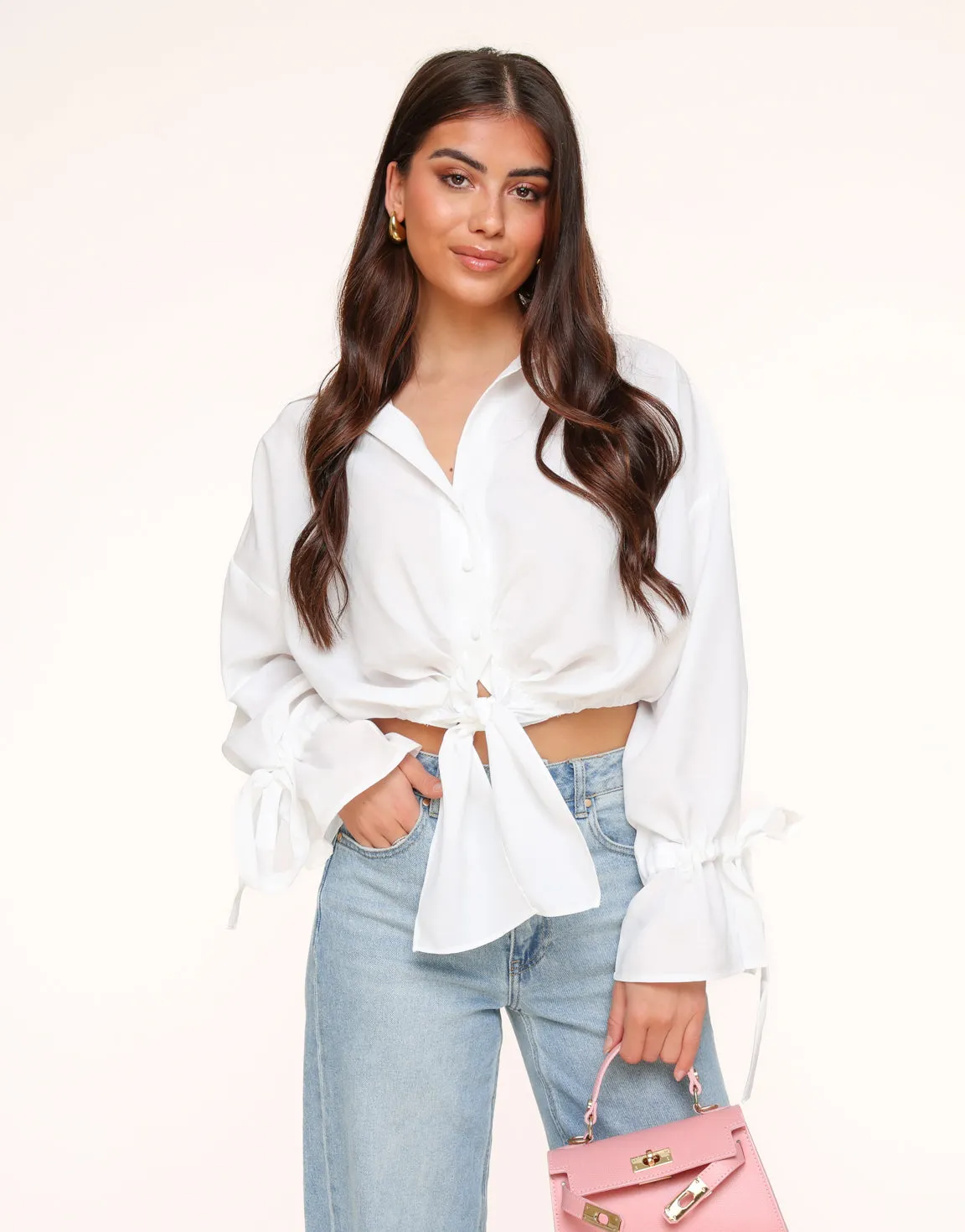 Witte Gestrikte Cropped - Blouse