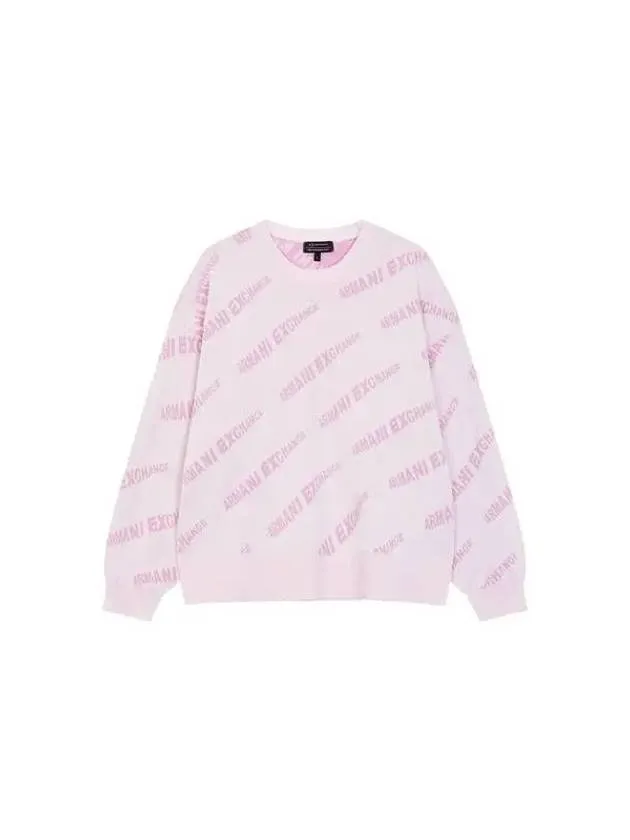 Women s diagonal logo pattern crew neck knit pink 271884