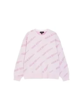 Women s diagonal logo pattern crew neck knit pink 271884