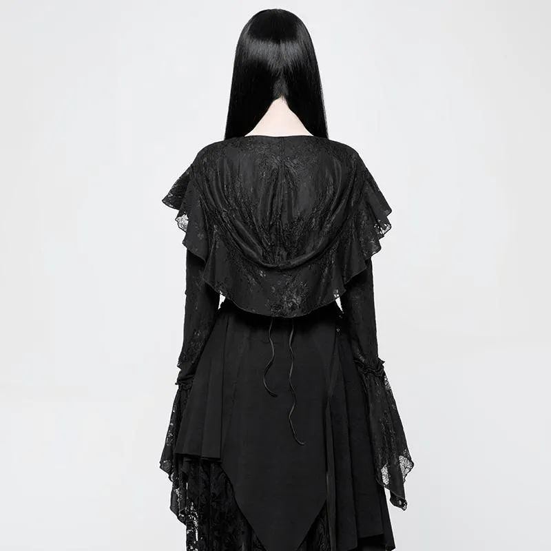 Women's Goth Short Frilled Hoody