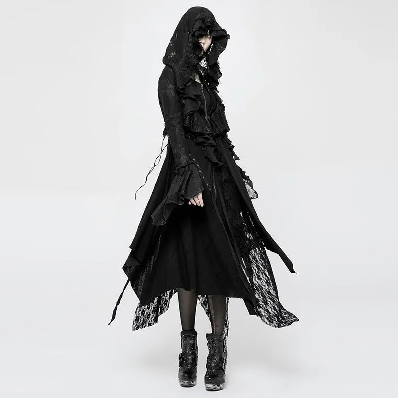 Women's Goth Short Frilled Hoody