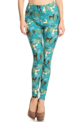 Women's PLUS Deer Pattern Printed Leggings - Christmas Gift