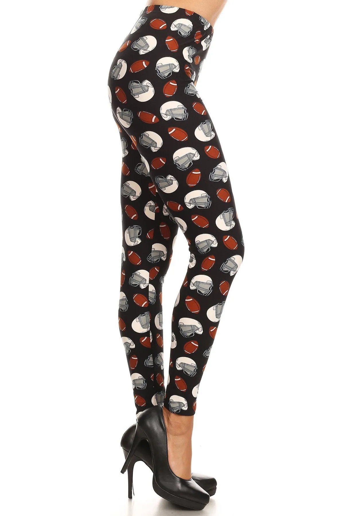 Women's Plus Football Helmet Pattern Printed Leggings