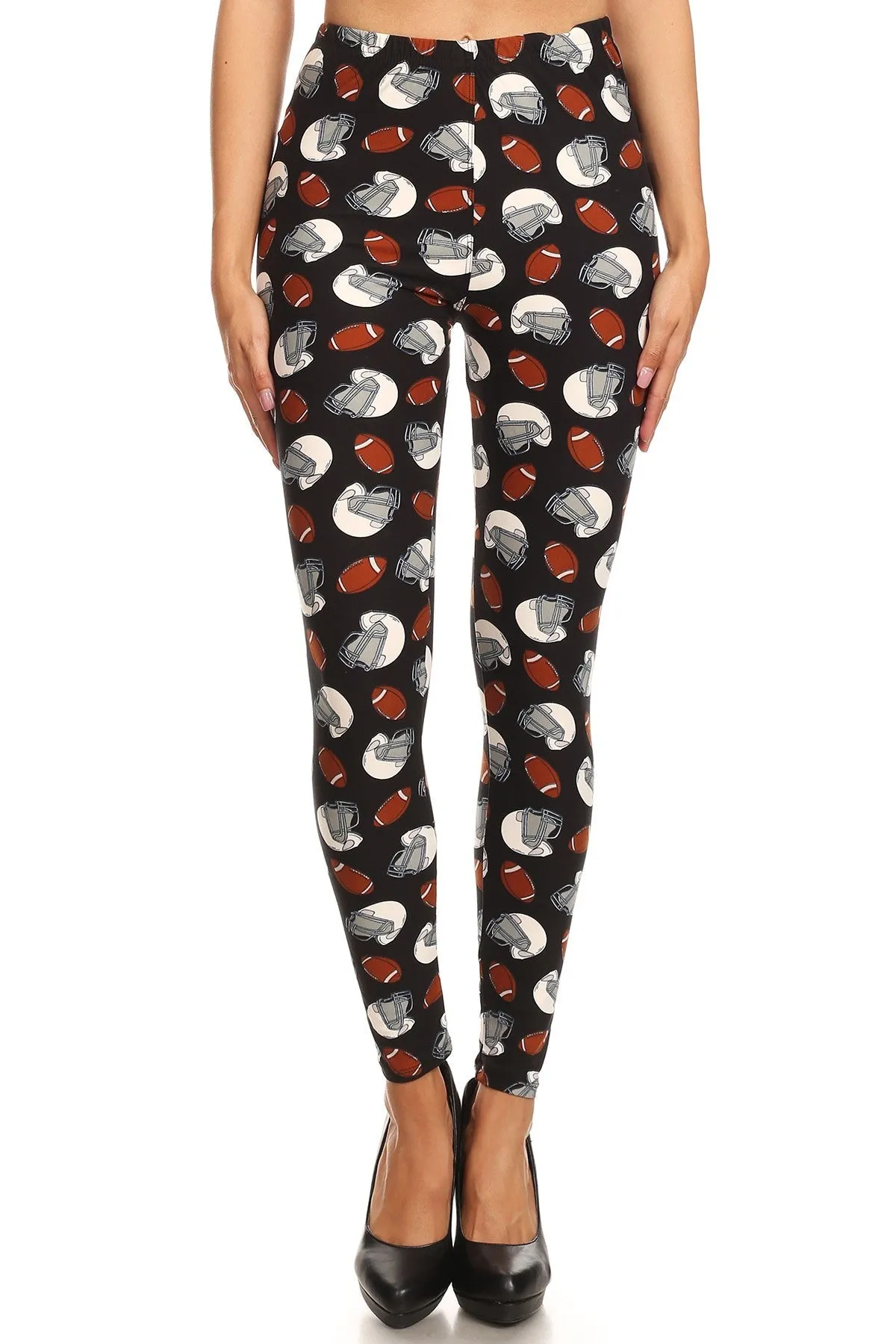 Women's Plus Football Helmet Pattern Printed Leggings