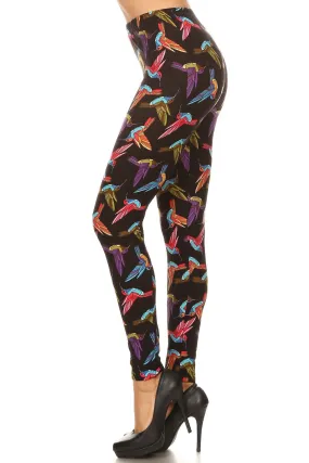 Women's Plus Hummingbird Pattern Printed Leggings