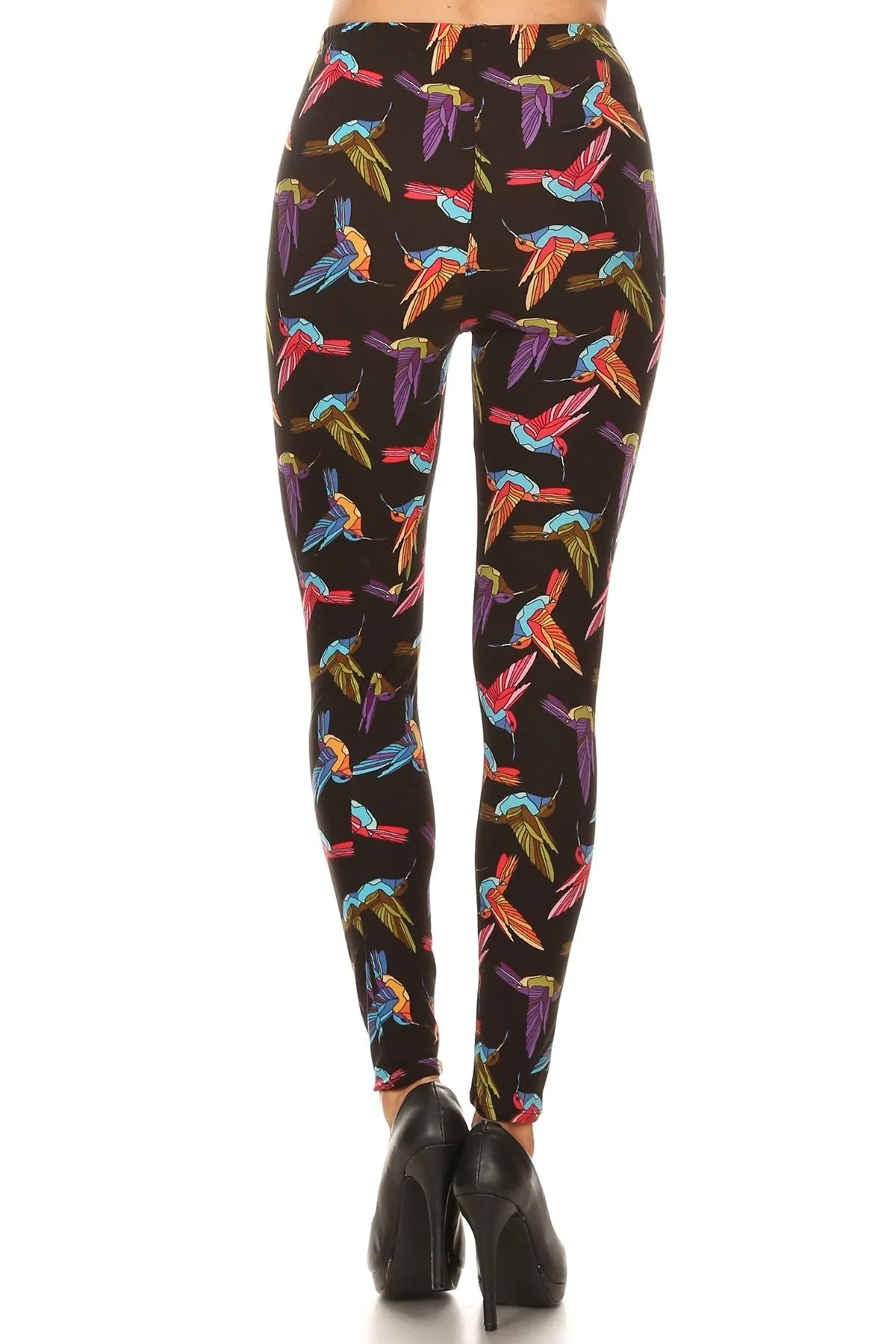 Women's Plus Hummingbird Pattern Printed Leggings