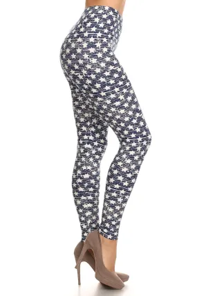 Women's Plus White Little Stars Faded Pattern Printed Leggings