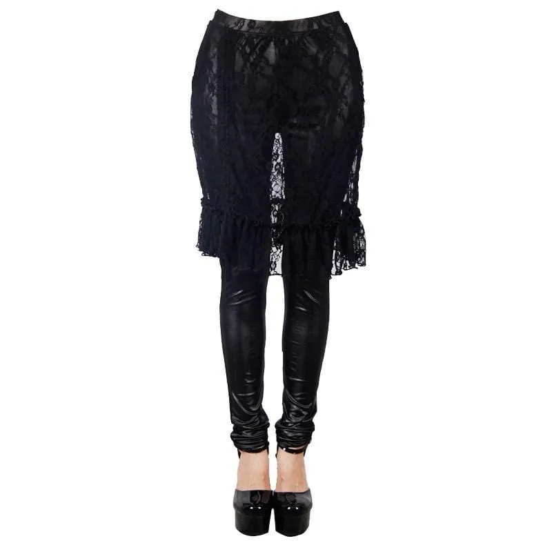 Women's Punk Leggings With  Ruched Lace Skirt