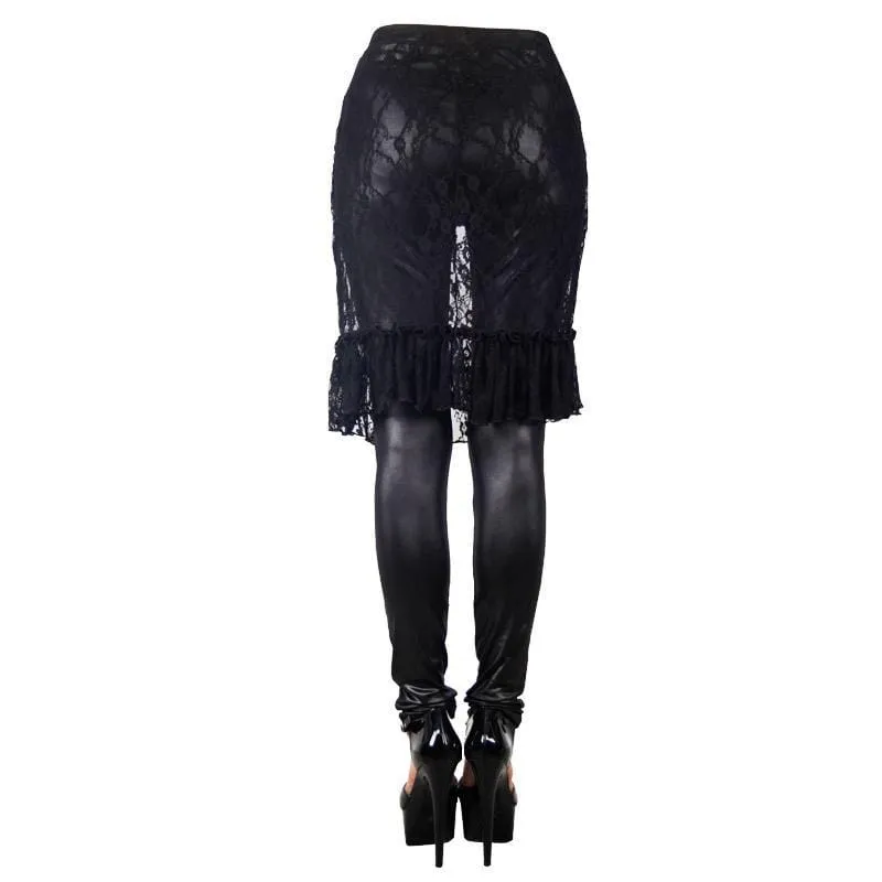 Women's Punk Leggings With  Ruched Lace Skirt