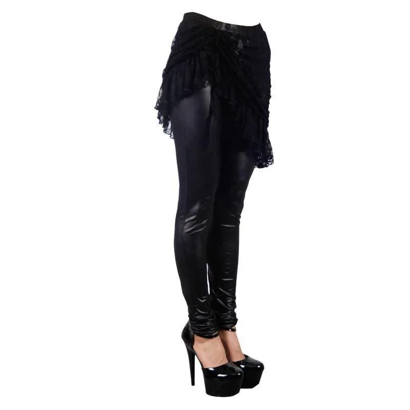 Women's Punk Leggings With  Ruched Lace Skirt