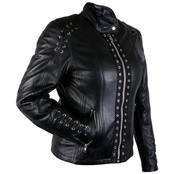 Xelement XS631 'Raven' Ladies Black Premium Cowhide Leather Jacket with Gun Pocket and Zip-Out Liner