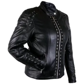 Xelement XS631 'Raven' Ladies Black Premium Cowhide Leather Jacket with Gun Pocket and Zip-Out Liner